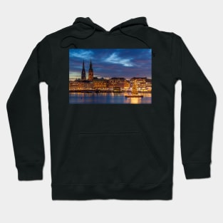 Jungfernstieg, town hall, Binnenalster, Christmas lights, dusk, Hamburg, Germany Hoodie